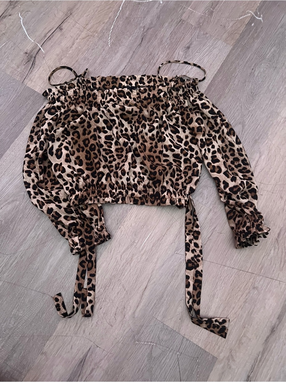 Leopard Print One-Shoulder Top in Tan and Black
